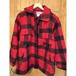 Vintage CODET Heavy 100% Wool Plaid Chore Jacket Mens XL Canada Red Black